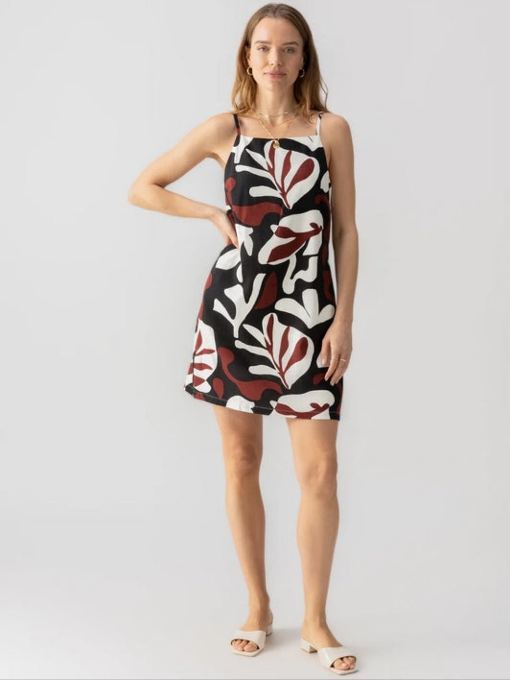 Sanctuary mini shift dress Mineral Mine brown black ivory floral linen sz 8 NEW